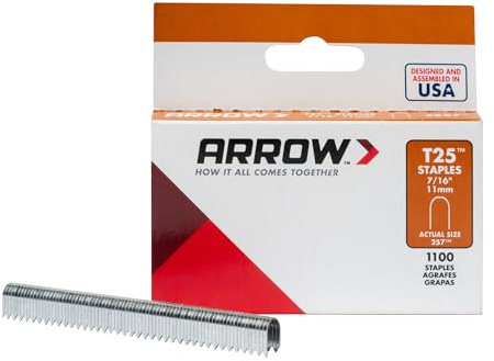 Arrow Heavy Duty T25 Round Crown Staples for Cable and Low Voltage Wiring, 1100 Pack, Leg Length 7/16 Inch, Crown Size 5/16 Inch
