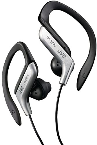 JVC HAEB75S, Cuffia Intrauricolare con Gancio per Orecchio (16-20000 Hz, 1,2 m), Nero e Argento