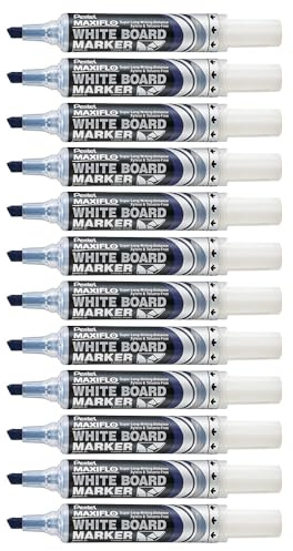 Pentel Maxiflo Marker, trocken abwischbar, mit Keilspitze, 12 Stück, blau