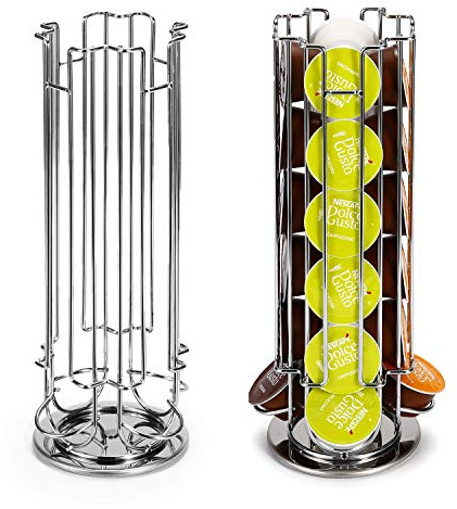 DOLCE GUSTO PODS 24 COFFEE CAPSULE CHROME TOWER ROTATING STAND HOLDER RACK by Vinsani