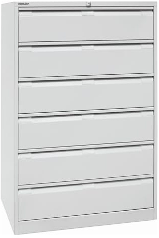 BISLEY Karteischrank, dreibahnig DIN A5, 6 Schubladen, Metall, 645 Lichtgrau, 62.2 x 80 x 132.1 cm