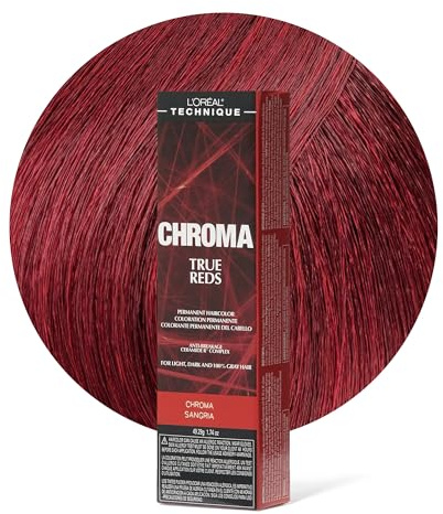 L'Oréal Technique Chroma True Reds Permanent Hair Color - Red Dye For Long-Lasting Color, For Light, Dark and Gray Hair, Sangria