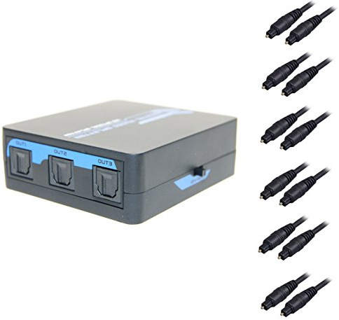 Ex-Pro AV-Pro 5 Way TosLink Digital Optical Audio Splitter with 6 x 1m Optical Cables.