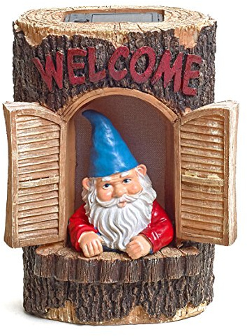 Bo-Toys Gnome Welcome Garden House Outdoor Decor Stump with Solar Lights