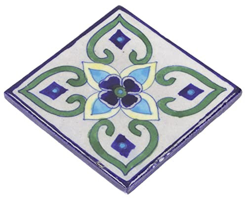 Handbemalte indische Keramikfliese, Vintage Keramik Untersetzer - Motiv 11 / Fliesen