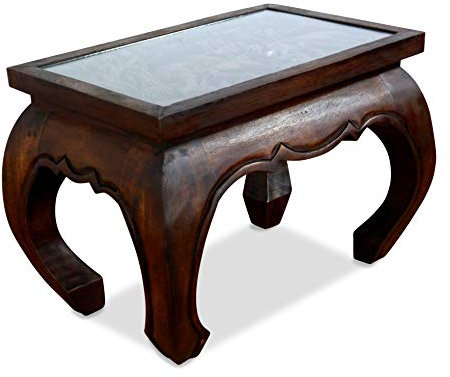 livasia Opiumtisch mit Schnitzerei, Couchtisch, Beistelltisch, Sofatisch, nachhaltig und handgefertigt, 58x38x41cm (Braun)