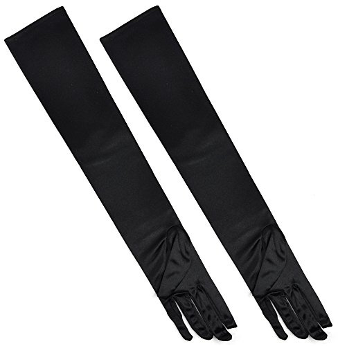 TRIXES Stylische lange schwarze Retro-Handschuhe aus Kunstseidenhandschuhen für karneval