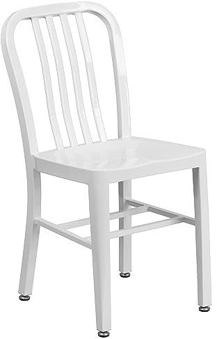 Flash Furniture Commercial Grade White Metal Indoor-Outdoor Chair