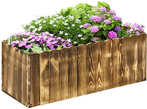 Outsunny 70L Raised Garden Bed, Wooden Rectangle Planter Box, Outdoor Herb Vegetable Flower Pot (80L x 33W x 30H cm)