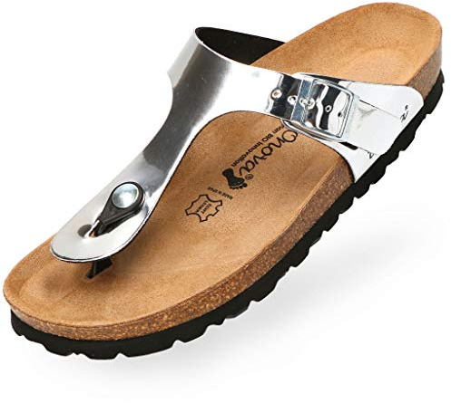 BOnova Ibiza. Tåavskiljare i 21 färger och många storlekar – med anatomiskt formad fotbädd av kork. En sandal tillverkad i små fabriker inom EU., Spegel silver, 35 EU