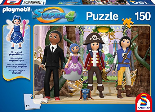 Schmidt Spiele 56167 Super 4 Verzaubertes Puzzle mit Einer original Playmobil-Figur, 150 Teile