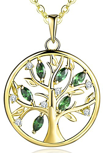JO WISDOM collana albero della vita argento 925 sintetico smeraldo verde AAA Zirconia cubica Donna Placcato oro