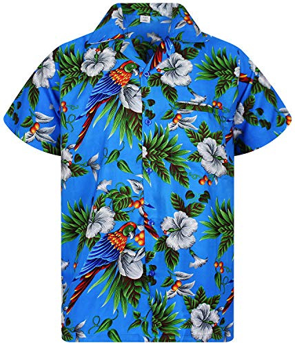V.H.O. Funkig Hawaii-skjorta, för män, storlek XS–12XL, kortärmad, framficka, Hawaiitryck, körsbär, papegojor, blomma, XS