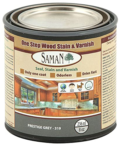 SamaN Interior One Step Wood Seal, Stain and Varnish – Oil Based Odorless Dye - Protection for Furniture and Fine Wood (Prestige Grey SAM-319, 8 oz)