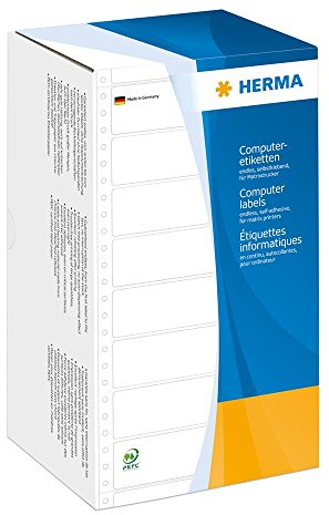 HERMA 8294 Computeretiketten endlos perforiert, 147,32 x 73,8 mm, 1-bahnig, 4000 Stück, selbstklebend, Endlosetiketten Aufkleber mit Führungslochrand, matt, blanko Papier Computer Etiketten, weiß