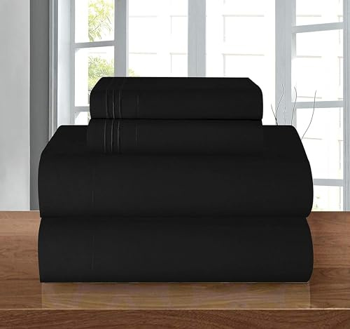 SandersCollection Elegant Comfort Coziest - Set di biancheria da letto, lenzuolo con angoli elasticizzati, tasca profonda fino a 40,6 cm, in microfibra, nero, king size
