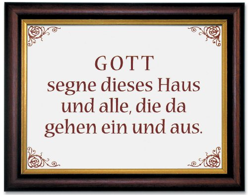 Uljö °° Keramikfliese Gott segne dieses Haus... 20x15cm (mit Holzrahmen Eiche/gold U6210)