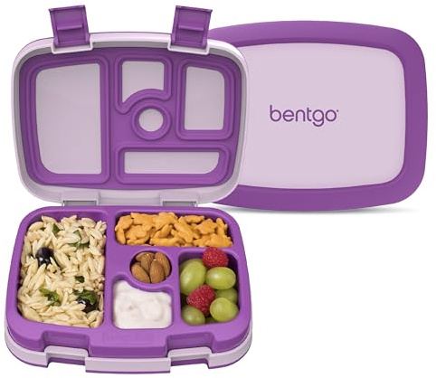 Bentgo Kids Bento-Style 5-Compartment Leak-Proof Lunch Box - Ideal Portion Sizes for Ages 3 to 7 - Durable, Drop-Proof, Dishwasher Safe, PFAS & BPA-Free & Made with Food-Safe Materials (Purple)