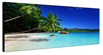 Wandbild auf Leinwand als Panorama in 150x50cm Seychellen Strand Meer Palmen