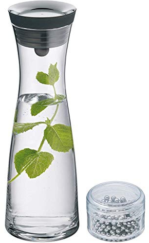 WMF Basic Wasserkaraffe aus Glas, 1 Liter, Glaskaraffe mit Deckel, Reinigungsperlen, Silikondeckel, Closeup-Verschluss