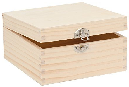 Glorex 6 1682 103 - Holzbox aus Kiefernholz, quadratisch, mit Verschluss, ca. 16 x 16 x 8,5 cm groß, FSC Mix, zum Bemalen, Bekleben oder Verzieren mit dem Brandmalkolben, Natur