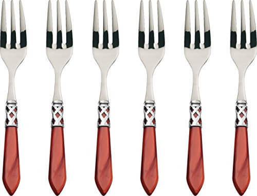 Bugatti ALC3M N4217 Aladdin - 6-teiliges Besteckset Kuchengabeln, Edelstahl/Kunststoff (ABS), Burgunderrot, 21 x 18 x 3 cm