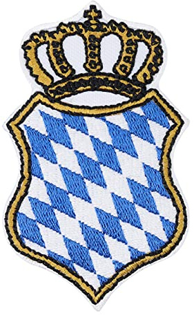 BAYERN Staatswappen Aufnäher Freistaat Bavaria Bügelbild bestickt - Oktoberfest Patch Biker Deutschland Wappen - Bayrische Applikation für Weste/Lederhose/Hut - 85x55mm