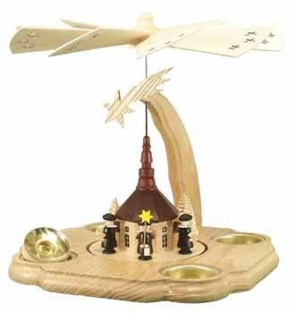 Rudolphs Schatzkiste Pyramid with church tealight and candle 25cm table pyramid Erzgebirge wood