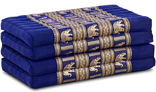 livasia Nachhaltige Klappmatratze aus Kapok - 200x80x8cm - Gästematratze mit Thaiseide, Matratze faltbar für Van, ökologische Yogamatte, Gästebett klappbar, Liege Garten Balkon (Blau/Elefanten Seide)