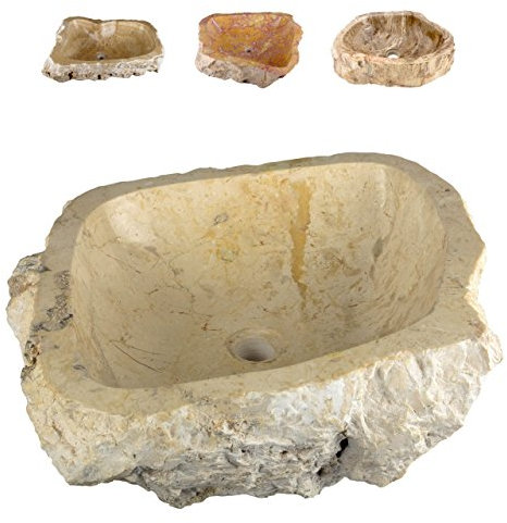 Divero Natur-Stein Waschschale Tortona Aufsatz-Waschbecken Handwaschbecken Marmor innen poliert außen naturbelassen Creme beige weiß