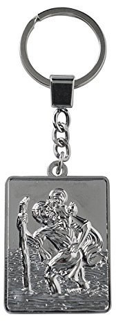 Sumex SCRST10 Schlüsselanhänger, Christophorus, Heiliger Christophorus, Silber, rechteckig