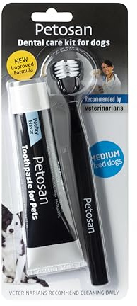 Petosan Kit de cuidado dental para perros medianos, juego de cepillo de dientes y pasta de dientes para perros (7-15 kg), eliminación de placa y sarro, aliento fresco, recomendado por veterinarios,