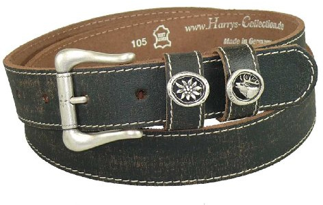 Harrys-Collection Trachtengürtel 3,5cm Leder Oktoberfest, Braun, BW: 115