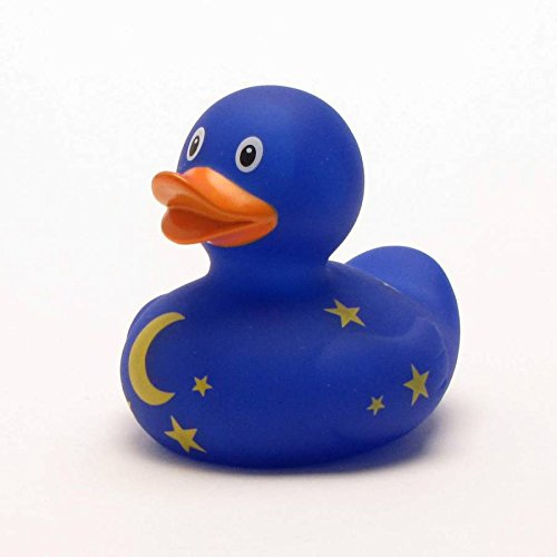 Duckshop I Badeente Mond und Sterne I Quietscheente I inkl. Quietscheentchen- Schlüsselanhänger im Set I Geschenk Kinder I Präsent Sammler