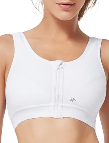 Yvette Damen Starker Halt Vorderverschluss Sport BH Breite Träger Ohne Polsterung für Joggen Yoga Fitness, Weiß, 80C