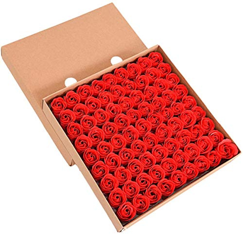 Butterme 81pcs savon de bain parfumé à la main rose fleur de pétales pétales mariage favor dans boîte cadeau - rouge