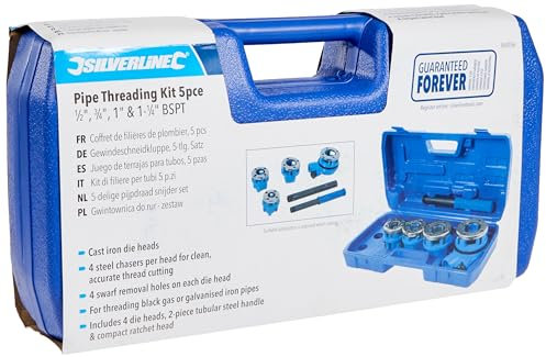 Silverline - Gewindeschneidkluppe, 5-tlg. Satz 1/2, 3/4, 1 u. 1 1/4 Zoll BSPT (868556)