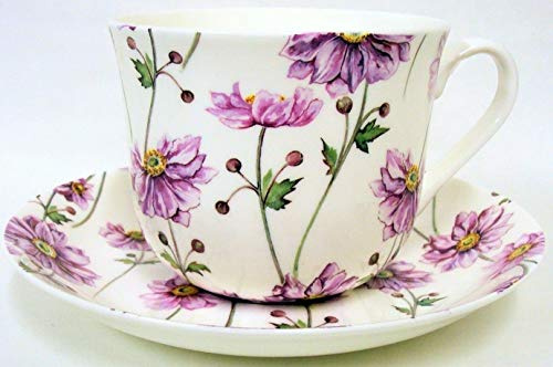 Japanese Anemone Breakfast Cup & Saucer Fine Bone China Large Anemone Cup & Saucer Hand Decorated in The U.K. Free UK Delivery