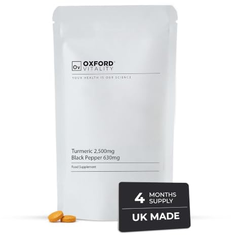 Turmeric 2500mg with Black Pepper 630mg Tablets | 95% Curcuminoids & 10mg Piperine | Food Supplement | Oxford Vitality | 120 Tablets