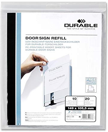 Durable Einsteckschild für Türschilder Info Sign und Click Sign, 149 x 105,5 mm, Beutel à 10 Stück, weiß, 485102 | EDV-beschriftbare Türschild-Einlagen aus Karton, 149 x 105,5 mm, mikroperforiert, für Inkjet und Laser