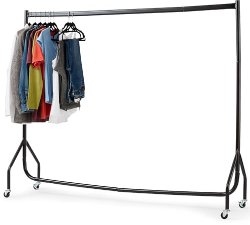 House of Home Heavy Duty Clothes Rail 6ft x 5ft with Wheels 1 Tier Single Rail Wardrobe Replacement Hanging Clothing Rack Storage & Organiser for Shirts, Coats, Jackets, Hat & Shoes - Black