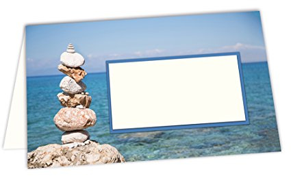 Logbuch-Verlag 100 Tischkarten Geburtstag Kommunion Hochzeit mediterran weiß blau Steine Meer
