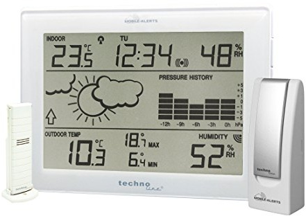 Technoline Alerts MA 10006 Set inklusive Wetterstation MA10410 (mit Alexa kopatibel) und Gateway, Datenübertragung von Temperatur und Luftfeucht direkt aufdas Smartphone, weiß, 12,7 x 3 x 17,1 cm