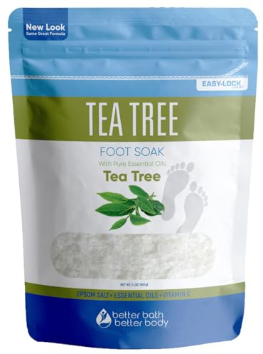Tea Tree Foot Soak 32 Ounces (2 Lbs) USP Grade Epsom Salt with Natural Tea Tree Essential Oil Plus Vitamin C in BPA Free Pouch with Easy Press Lock Seal Made in USA DIY Home Spa Foot Care