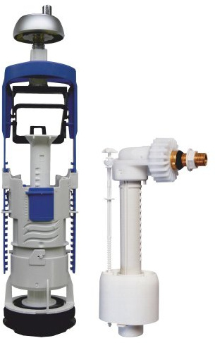 Regiplast 16500 Mécanisme de chasse simple débit à poussoir double débit 3/6 L NF/Robinet flotteur uni 0500 NF CL 1, blanc
