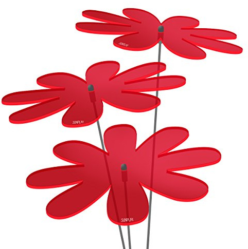 SUNPLAY Sonnenfänger Gänseblümchen in ROT, 3 Stück zu je 20 cm Durchmesser im Set + 70 cm Schwingstäbe