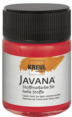 KREUL 91904 - Javana Stoffmalfarbe für helle Stoffe, 50 ml Glas in hellrot, geschmeidige Farbe auf Wasserbasis mit cremigem Charakter, dringt fasertief ein, waschecht nach Fixierung