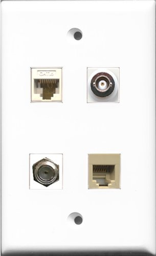 RiteAV - Cavo coassiale TV-tipo F e 1 porta telefono RJ11 RJ12 beige e 1 porta BNC e 1 porta Cat6 Ethernet bianco