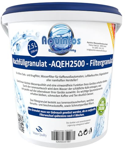 2,5 L Aquintos AQEH2500 Nachfüllgranulat - Filtergranulat - Teilentsalzungsharz - für offene Krug- und Tankfilter / alle Namhaften Kaffeemaschinen Hersteller / Tischwasserfilter / Bügelstationen / Luftbefeuchter / Wasserfilter / Filterpatronen / Filterkar