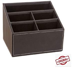 Dcasa - Portamandos piel marron 17 x 17 x 13 cm